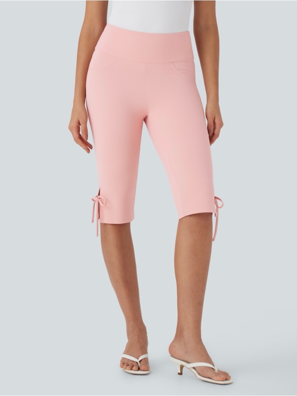 Halara Women’s Pink Lace Up Drawstring Knee-Length Capri Shorts